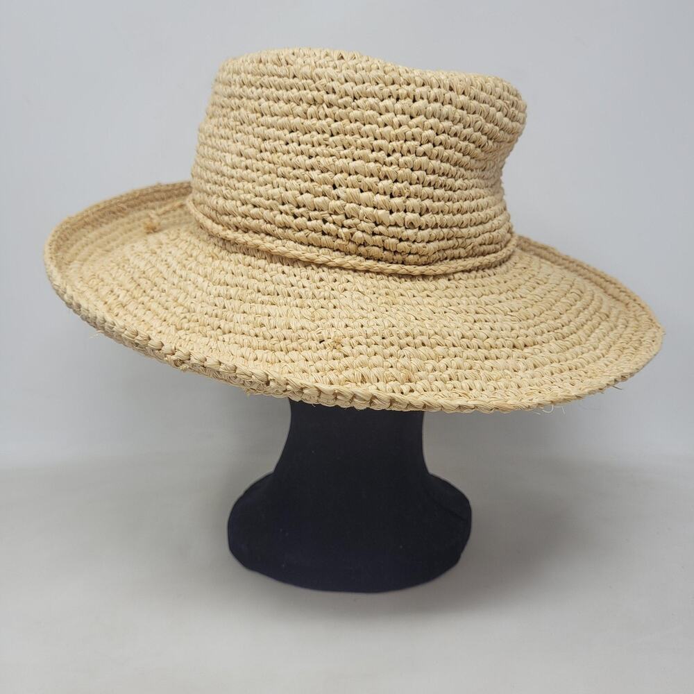 Scala Hat One Size Beige Tan Raffia Crocheted Raffia Packable Crushable L551OS - Picture 7 of 10